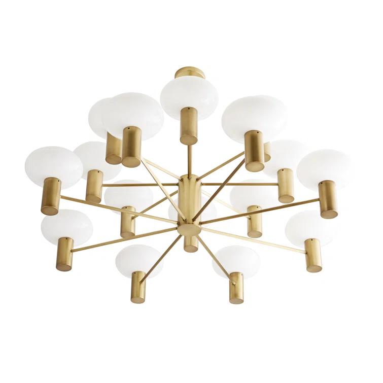 Antique Brass 16-Light Opal Glass Chandelier