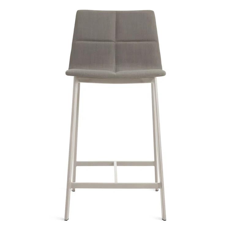 Gunmetal Textured Leather Counter Stool with Black Metal Frame