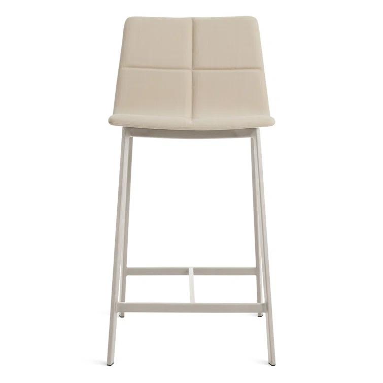 Gunmetal Textured Leather Counter Stool with Black Metal Frame