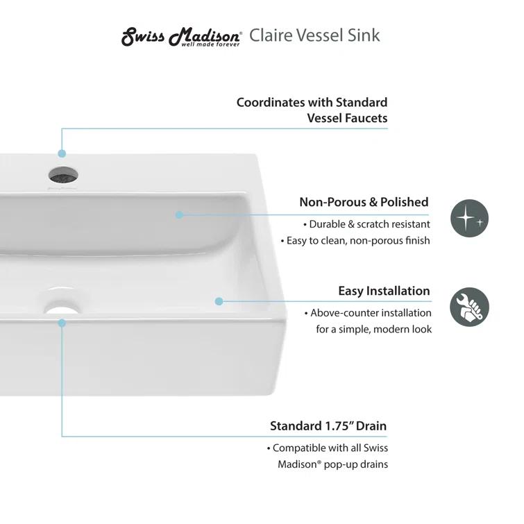 Claire 20 Rectangle Ceramic Vessel Sink