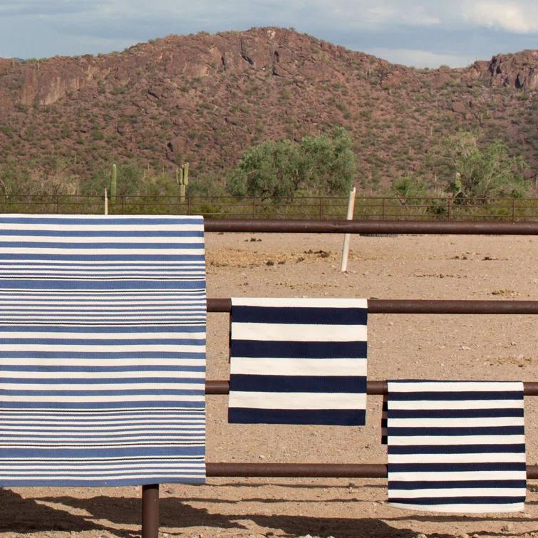 Rugby Stripe Denim Handwoven Indoor/Outdoor Rug