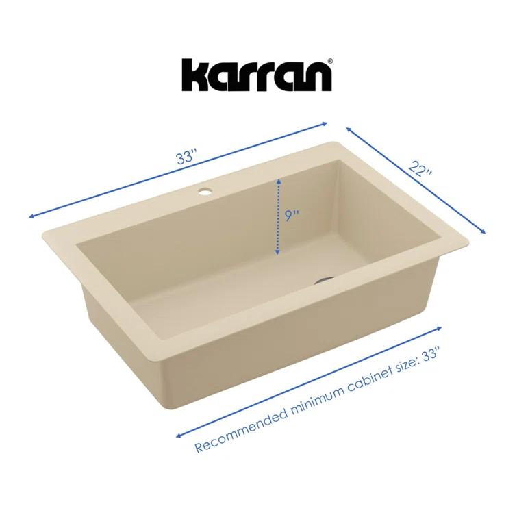 Karran Karran Drop-in Quartz Composite 33'' X 22'' 1-Hole Single Bowl Kitchen Sink QT-670-BI