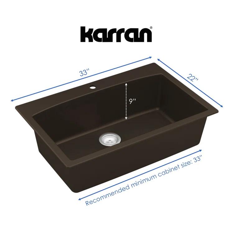 Karran Drop-in Quartz Composite 33'' X 22'' 1-Hole Single Bowl Kitchen Sink