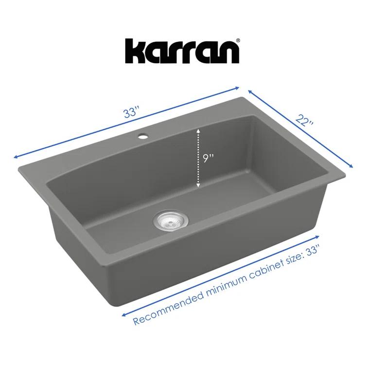 Karran Drop-in Quartz Composite 33'' X 22'' 1-Hole Single Bowl Kitchen Sink