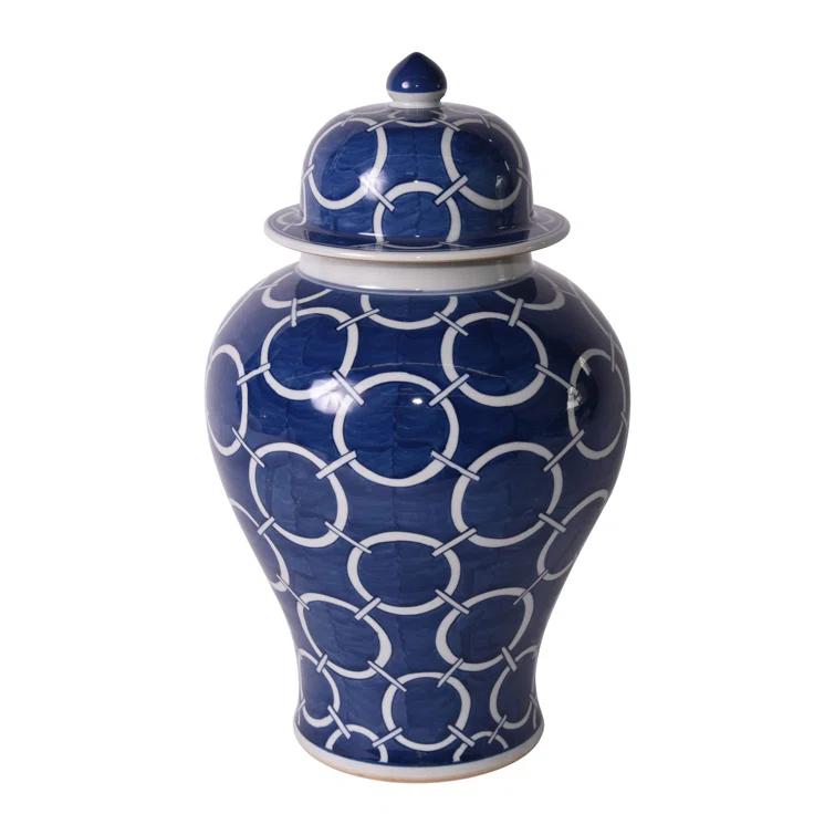 Indigo Blue Handmade High-Fire Porcelain Temple Jar