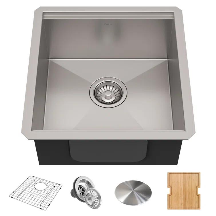 KRAUS Kore™ Workstation 17-inch L Undermount 16 Gauge Single Bowl Stainless Steel Bar Kitchen Sink