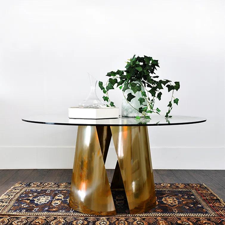 Portia Round Glass Top Metal Base Dining Table