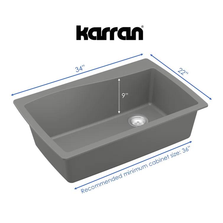 Karran Karran Drop-in Quartz Composite 34'' X 22'' 1-Hole Single Bowl Kitchen Sink QT-722-GR