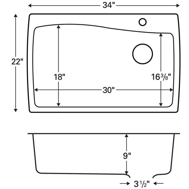 Karran Karran Drop-in Quartz Composite 34'' X 22'' 1-Hole Single Bowl Kitchen Sink QT-722-GR