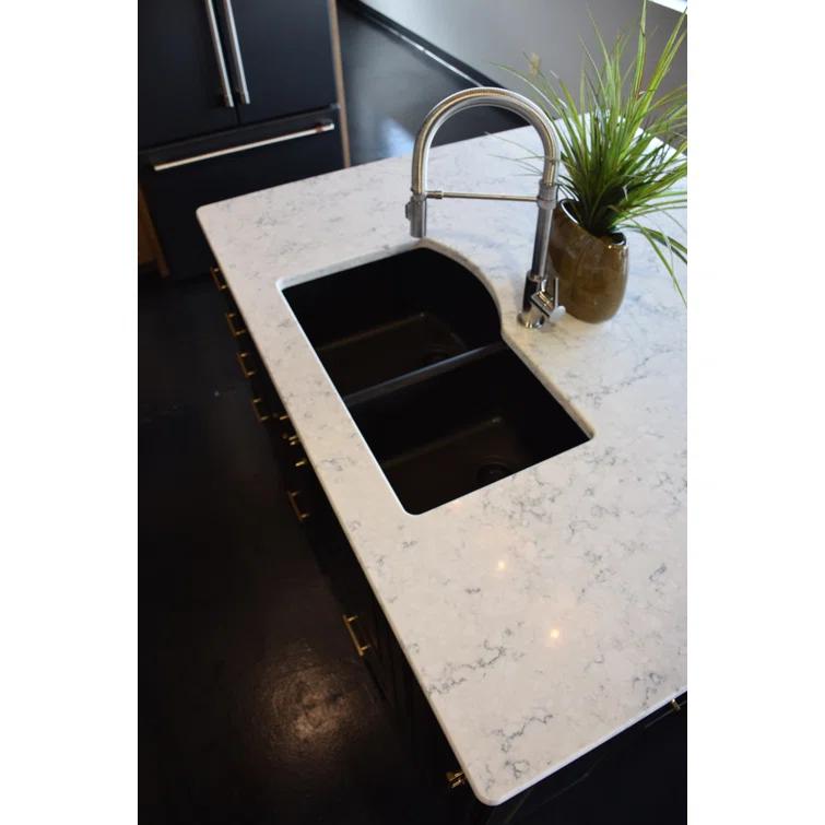 Karran Undermount Quartz Composite 32'' X 21'' 60/40 Double Bowl Kitchen Sink