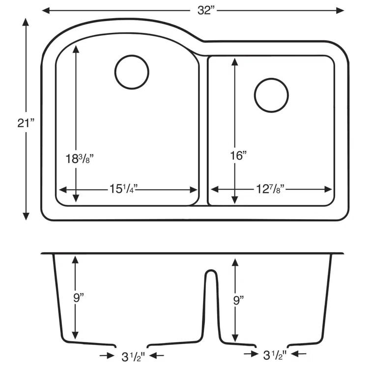 Karran Undermount Quartz Composite 32'' X 21'' 60/40 Double Bowl Kitchen Sink