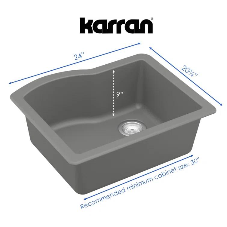Karran Undermount Quartz Composite 24'' X 20-3/4'' Single Bowl Kitchen Sink