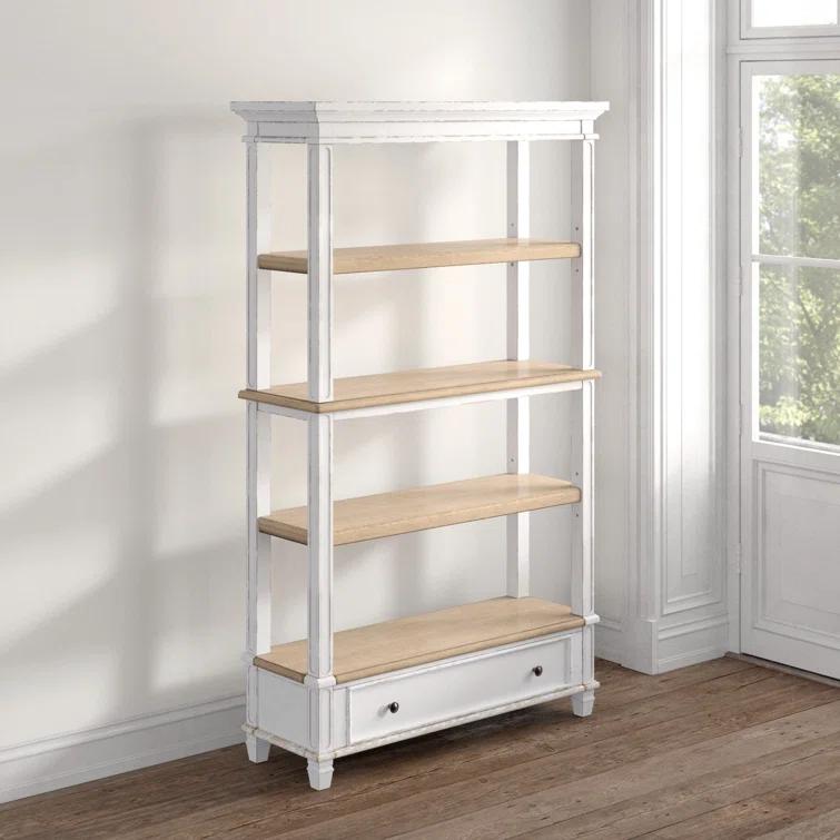 75" Realyn Bookshelf - Signature Design by Ashley: Cottage Style, Antiqued Two-Tone Finish, Open Shelves