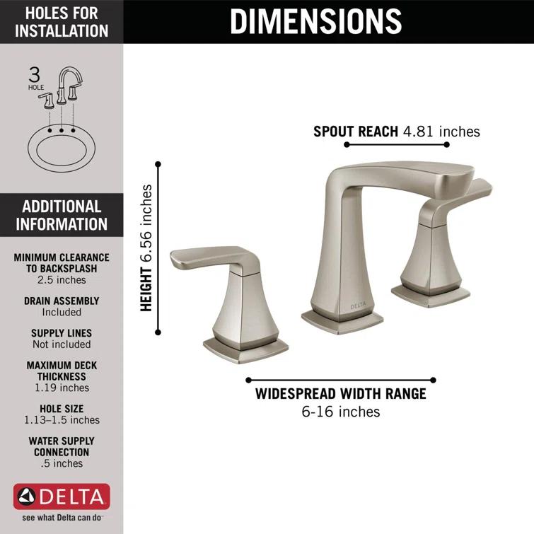 Vesna Widespread Bathroom Faucet 3 Hole, 2-handle Bathroom Sink Faucet with Drain Assembly
