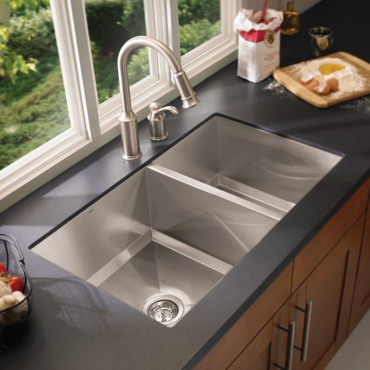Prep 1600 Series Stainless Steel Undermount 34" x 20" Double Bowl Kitchen Sink