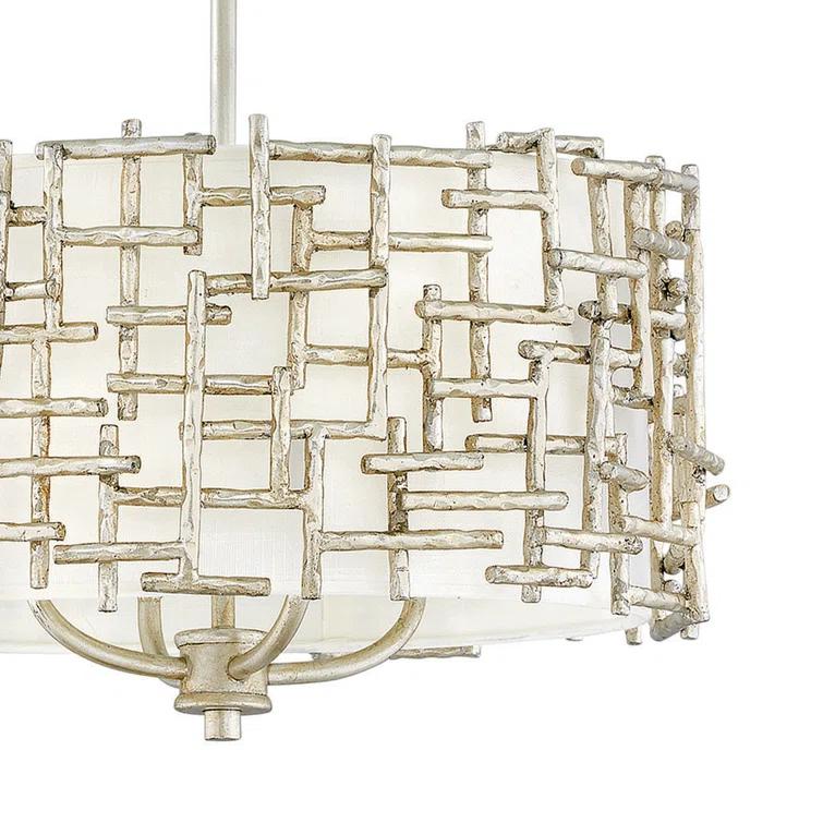 Farrah 4-Light Convertible Drum Pendant w/ Hand Hammered Crosshatch - Silver Leaf
