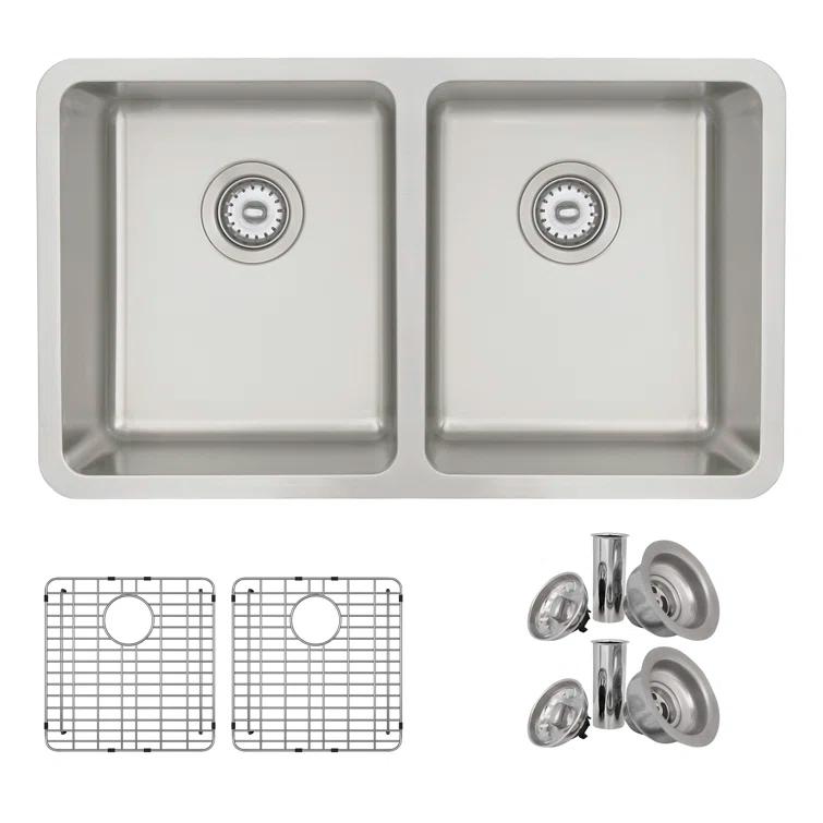 STYLISH Builder Stylish Avila 29" Dual-Mount Double Bowl Stainless Steel Kitchen Sink with Grids and Strainers S-414TG