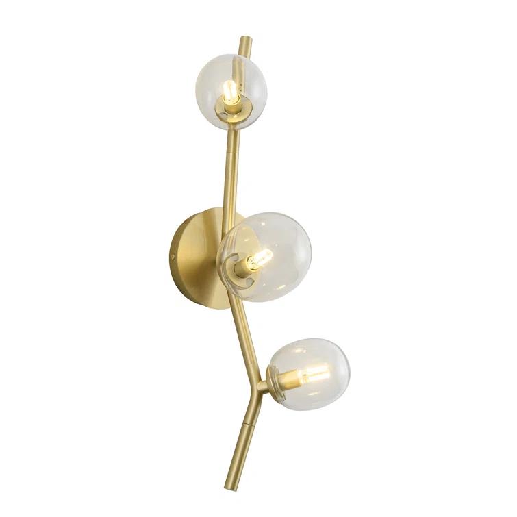 Elegant Gold Brass Direct Wired Electric Sconce with Clear Glass Shades