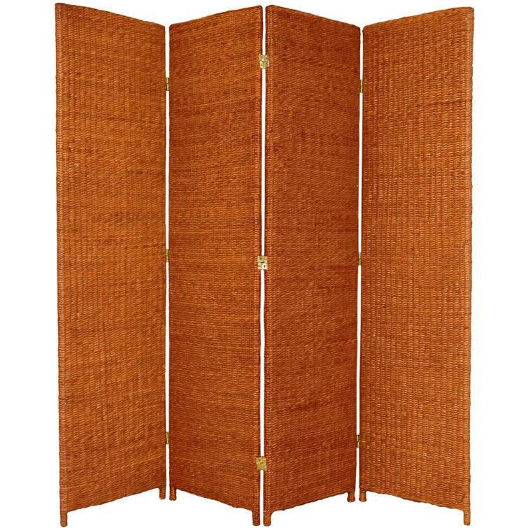 Oriental Furniture 6 ft. Tall Rush Grass Woven Room Divider - 4 Panel - Brown