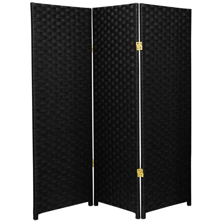 4 ft. Tall Woven Fiber Room Divider - Black (3 Panels) - Oriental Furniture: Rattan-Style, Privacy Screen