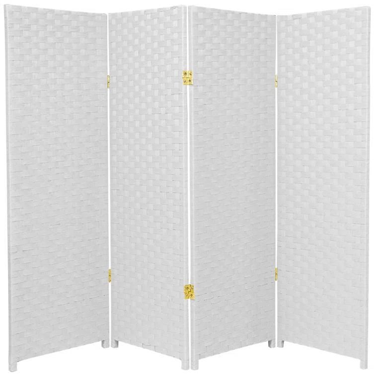 Handmade Woven Fiber Four-Panel Four-Foot Room Divider (China) White