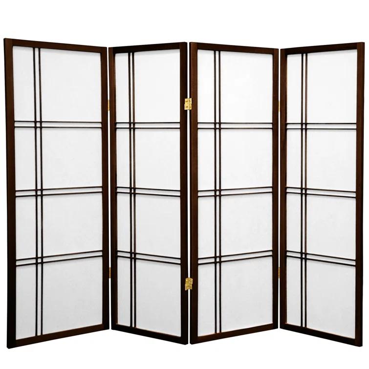4 ft. Short Double Cross Shoji Screen - Walnut - 4 Panels
