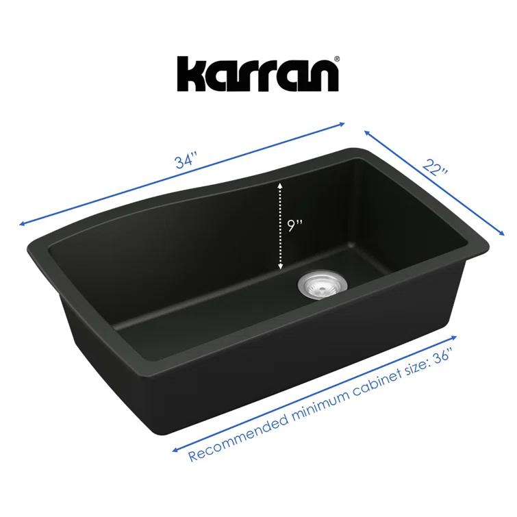 Karran Undermount Quartz Composite 33-1/2'' X 21'' Single Bowl Kitchen Sink