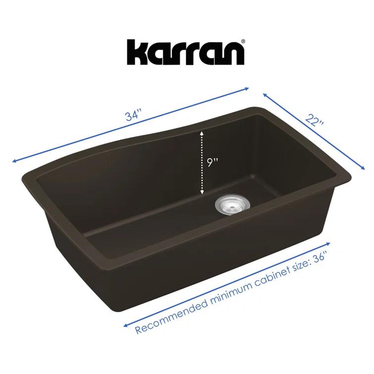 Karran Undermount Quartz Composite 33-1/2'' X 21'' Single Bowl Kitchen Sink