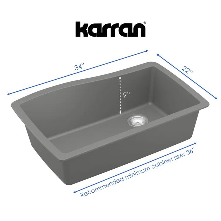 Karran Karran Undermount Quartz Composite 33-1/2'' X 21'' Single Bowl Kitchen Sink QU-722-GR