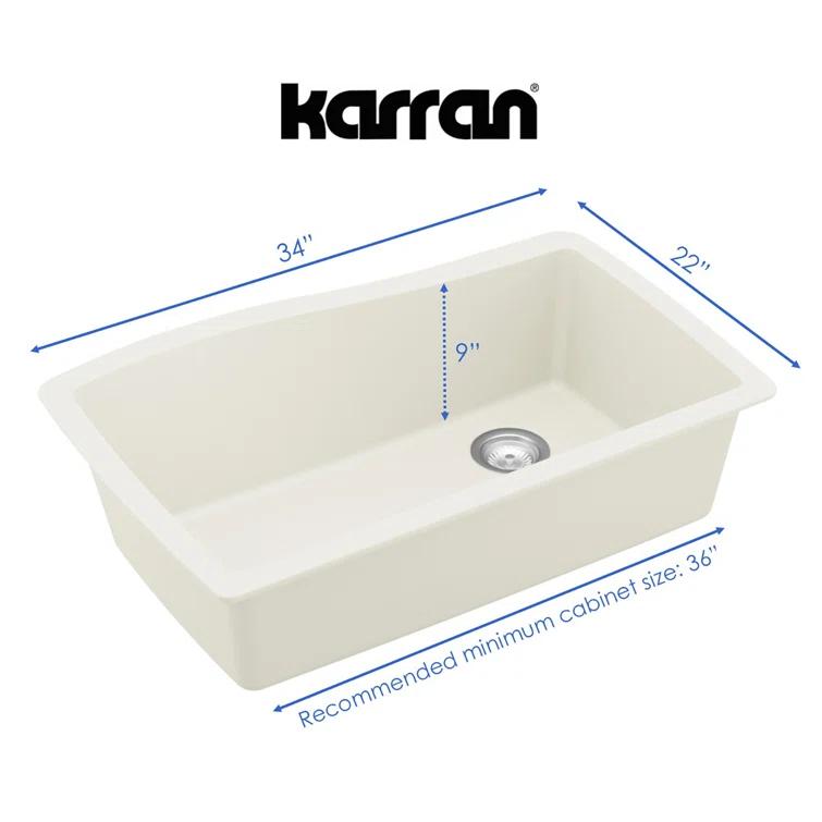 Karran Karran Undermount Quartz Composite 33-1/2'' X 21'' Single Bowl Kitchen Sink QU-722-WH
