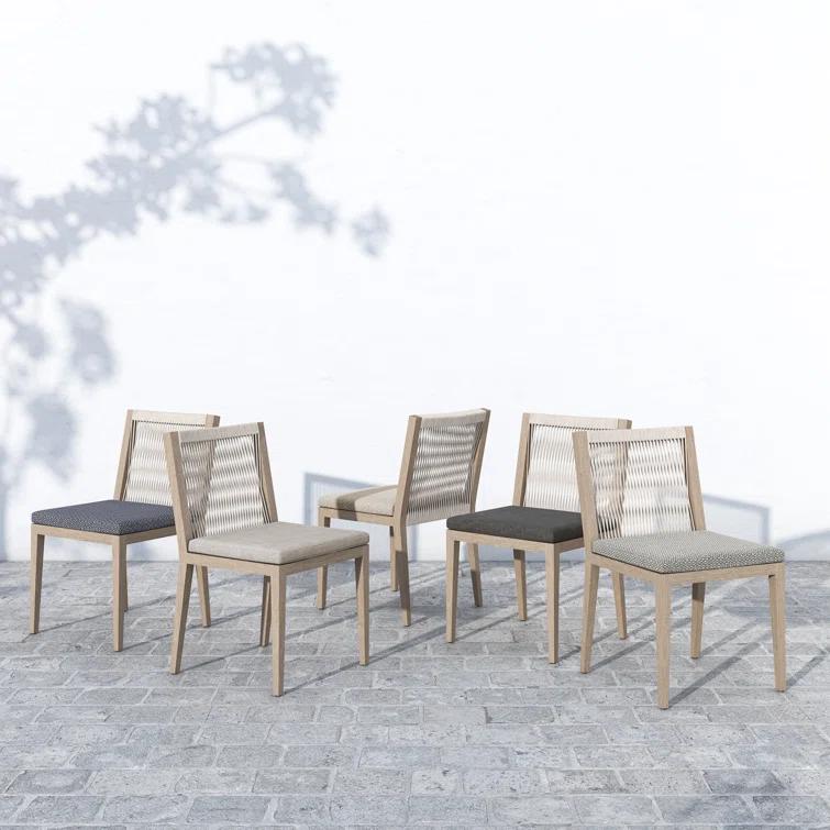 Teak Outdoor Dining Chair with Gray Cushions