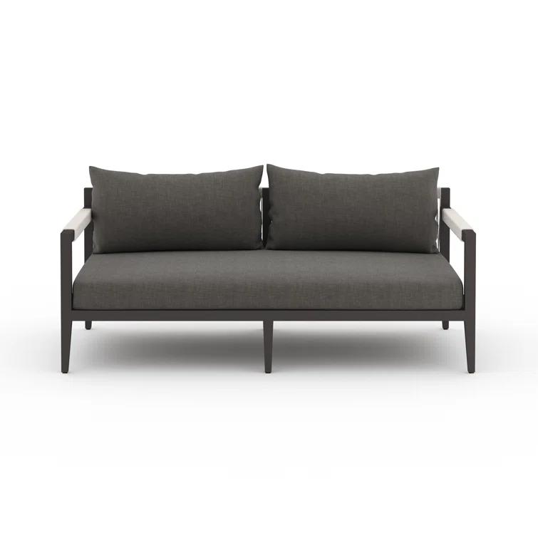 Sherwood Charcoal Gray Aluminum Outdoor Loveseat with Cushions