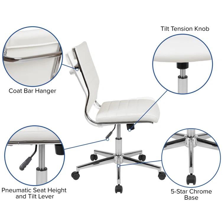 Flash Furniture Mid-Back Armless LeatherSoft Ribbed Executive Swivel Office Chair