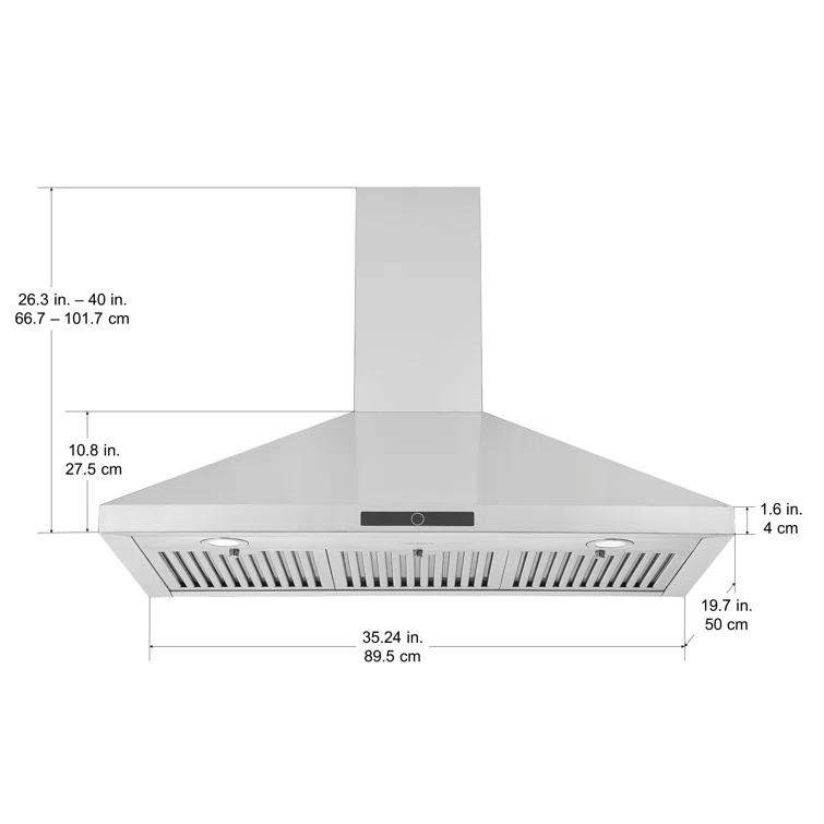 Ancona 36" Stainless Steel 600 CFM Convertible Wall Range Hood with Baffle Filter