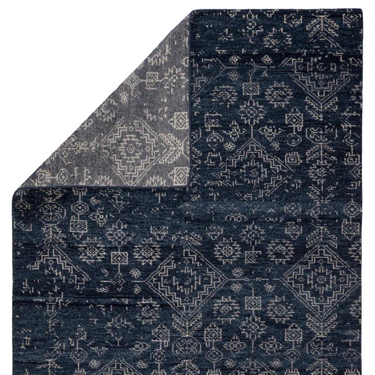 Azuma Wool Geometric Area Rug in Dark Blue/Light Gray