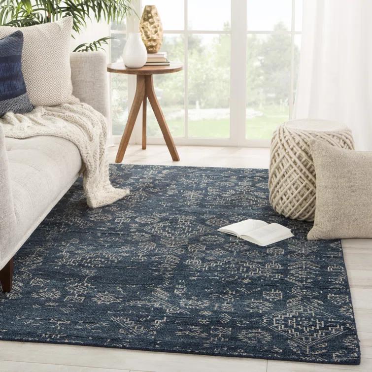 Azuma Wool Geometric Area Rug in Dark Blue/Light Gray
