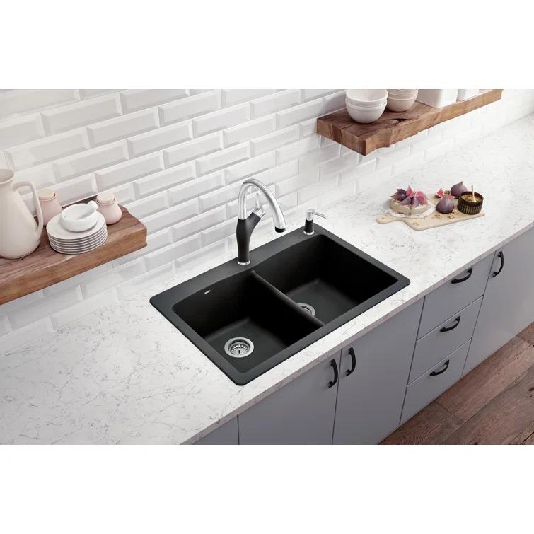Diamond SILGRANIT 33" L x 22" W Double Bowl Drop-In/Undermount Kitchen Sink