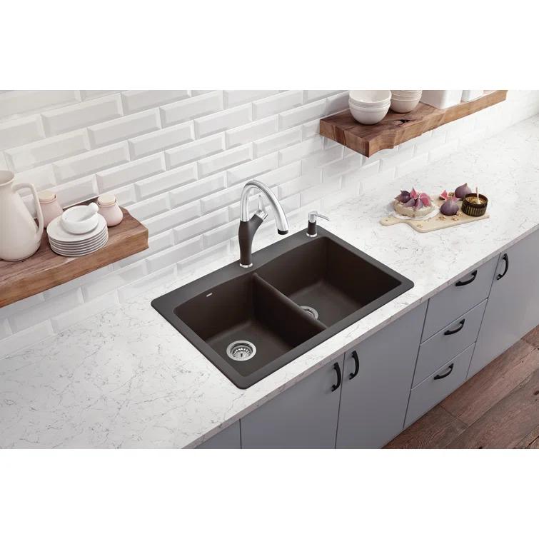 Diamond SILGRANIT 33" L x 22" W Double Bowl Drop-In/Undermount Kitchen Sink