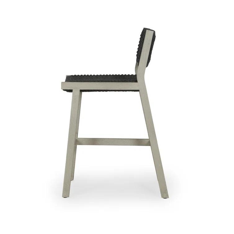 Solano Weathered Grey Teak and Dark Grey Rope Counter Stool