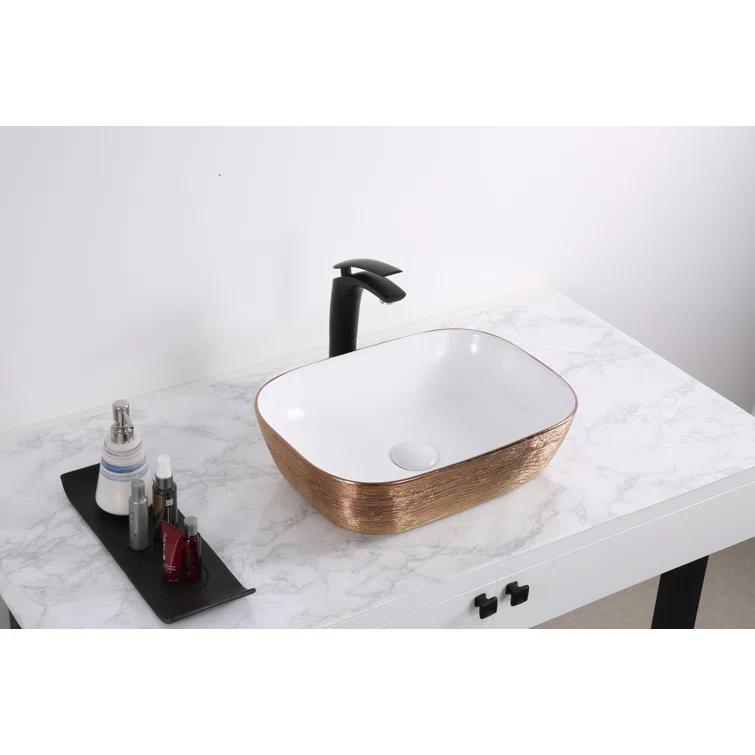 Ruvati 20 x 16 inch Bathroom Vessel Sink Gold Decorative Art Above Vanity Counter White Ceramic