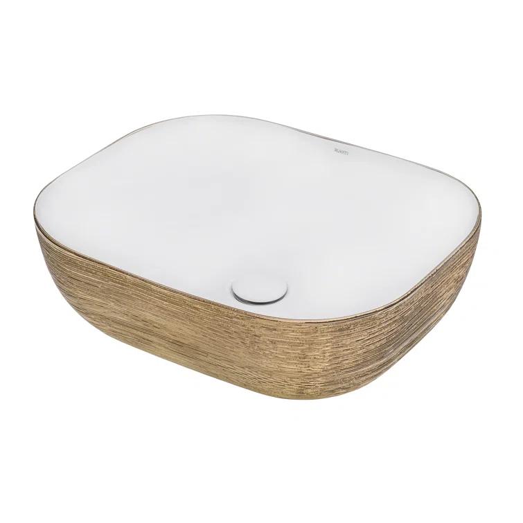 Ruvati 20 x 16 inch Bathroom Vessel Sink Gold Decorative Art Above Vanity Counter White Ceramic