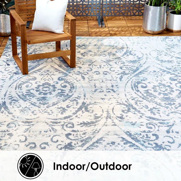 Nicole Miller New York Patio Sofia Juniper Paisley Indoor/Outdoor Area Rug, Ivory/Blue