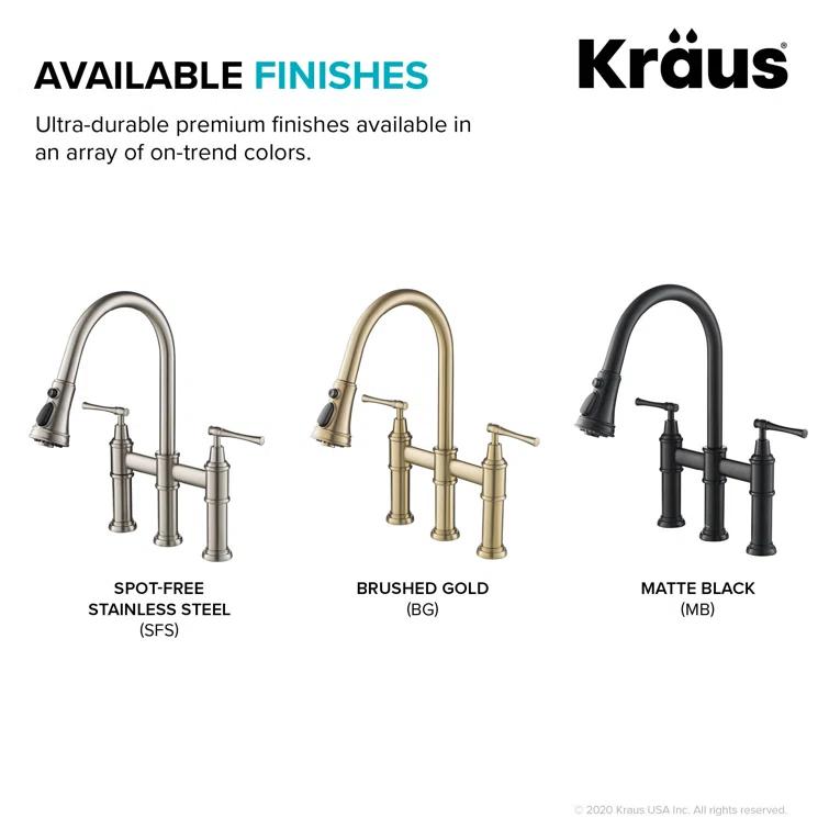 Kraus Allyn Transitional Bridge Kitchen Faucet and Water Filter Faucet Combo