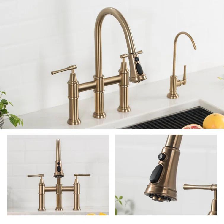 Kraus Allyn Transitional Bridge Kitchen Faucet and Water Filter Faucet Combo