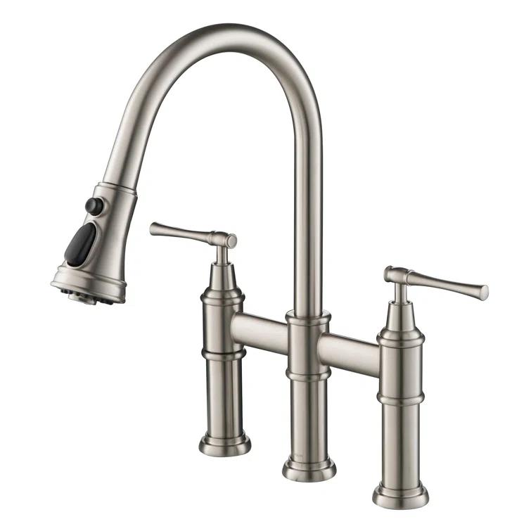 Kraus Allyn Transitional Bridge Kitchen Faucet and Water Filter Faucet Combo