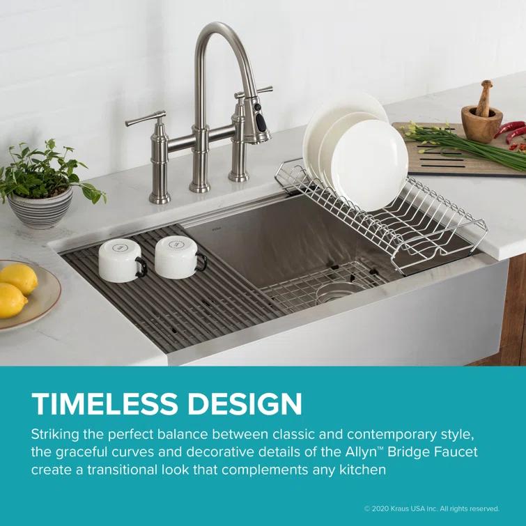 Kraus Allyn Transitional Bridge Kitchen Faucet and Water Filter Faucet Combo