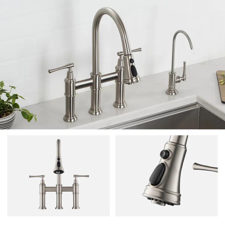 Kraus Allyn Transitional Bridge Kitchen Faucet and Water Filter Faucet Combo