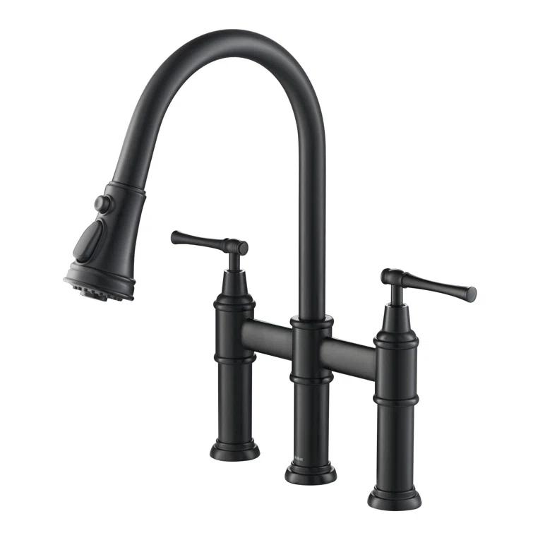 Kraus Allyn Transitional Bridge Kitchen Faucet and Water Filter Faucet Combo