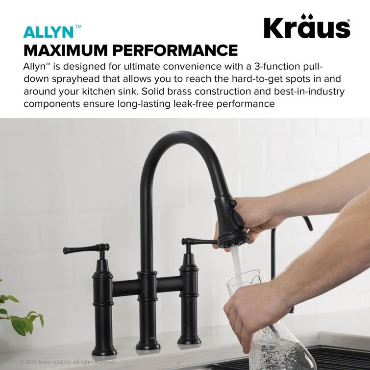 Kraus Allyn Transitional Bridge Kitchen Faucet and Water Filter Faucet Combo