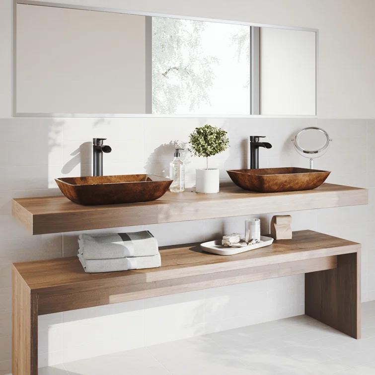 Onyx Rectangular Glass Vessel Bathroom Sink with 11" H Faucet